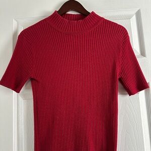 Moda International Women's 100% Cotton Red Short Sleeve Ribbed Top Size M EUC